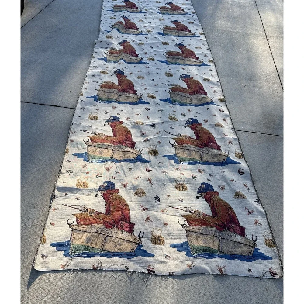 Norman Rockwell Vintage Fabric 4.5ft x 32ft Fishing Tapestry Yardage Textile